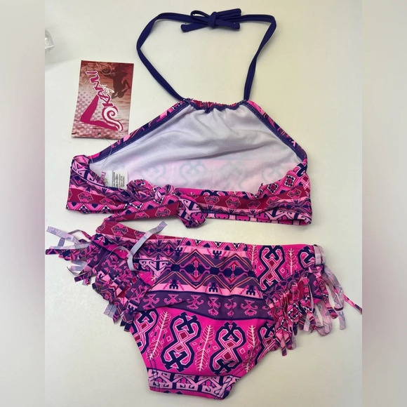 NWT Kanu Surf Girls Bikini/Bathing Suit. Pink Purple Fringe Size 4 - Picture 5 of 5